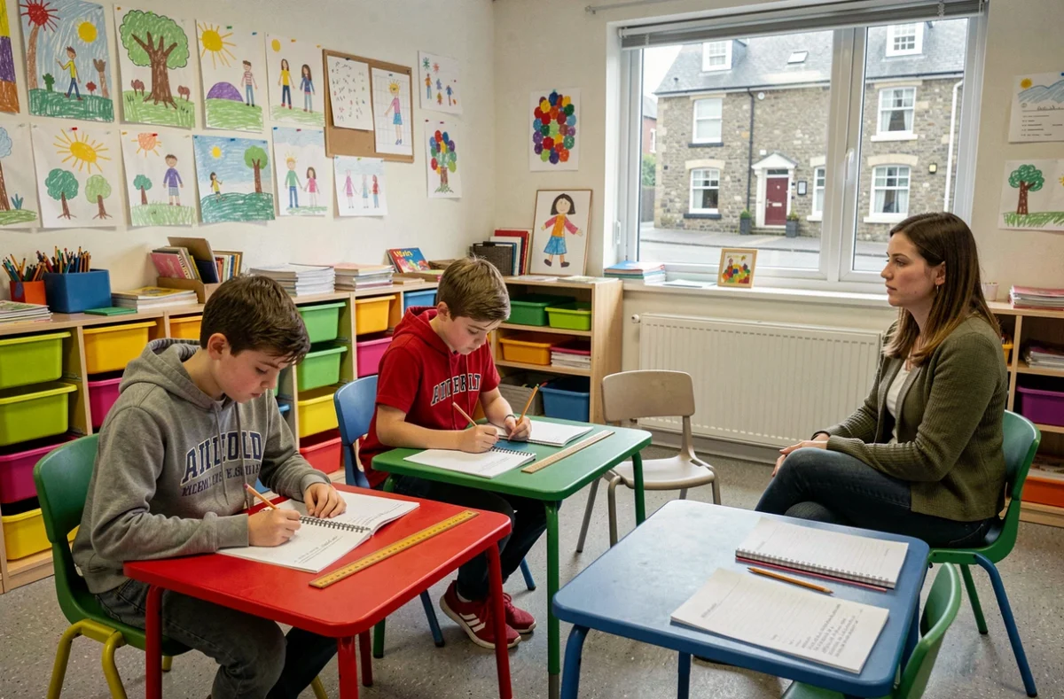 Séance d'aide aux devoirs périscolaire à l'association Matisse à Calais avec des collégiens