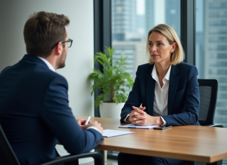 Coaching : Quel est le tarif idéal pour un accompagnement professionnel ? Coach professionnel en discussion avec un client en bureau moderne