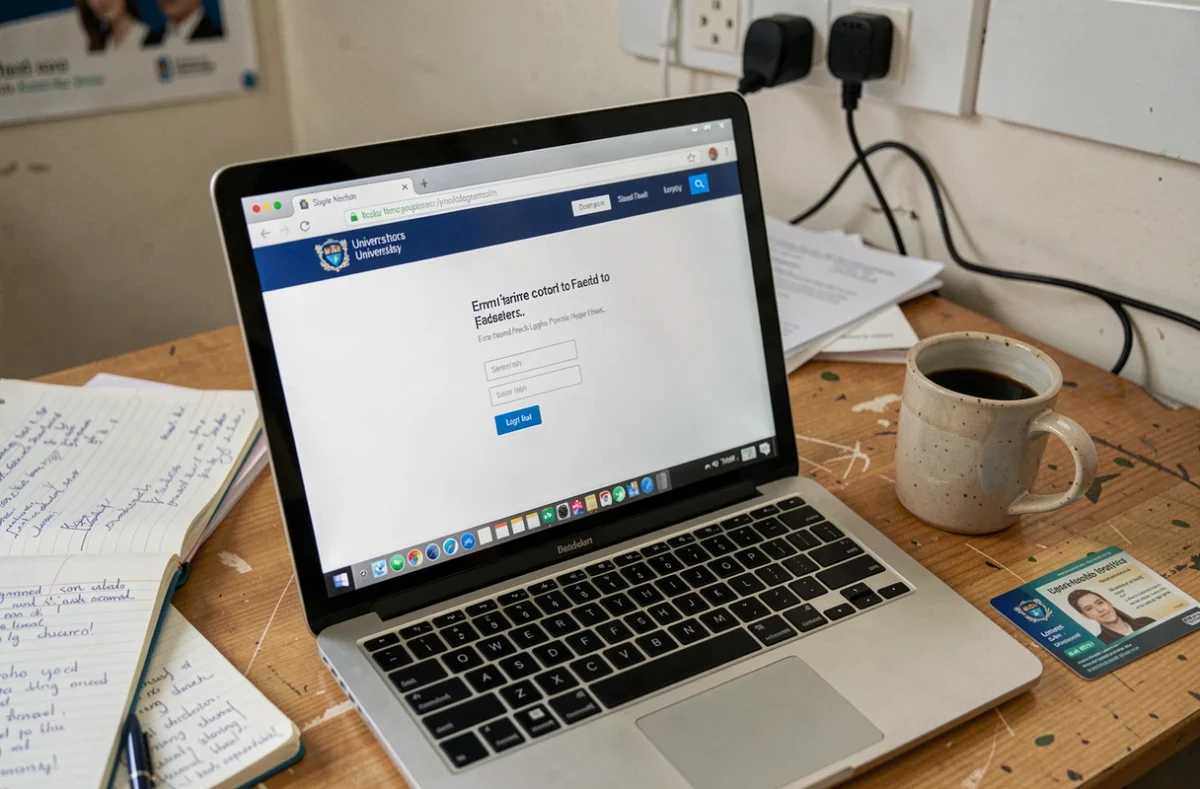 Écran d'ordinateur affichant une erreur de chargement du portail ENT université Normandie sur un bureau d'étudiant