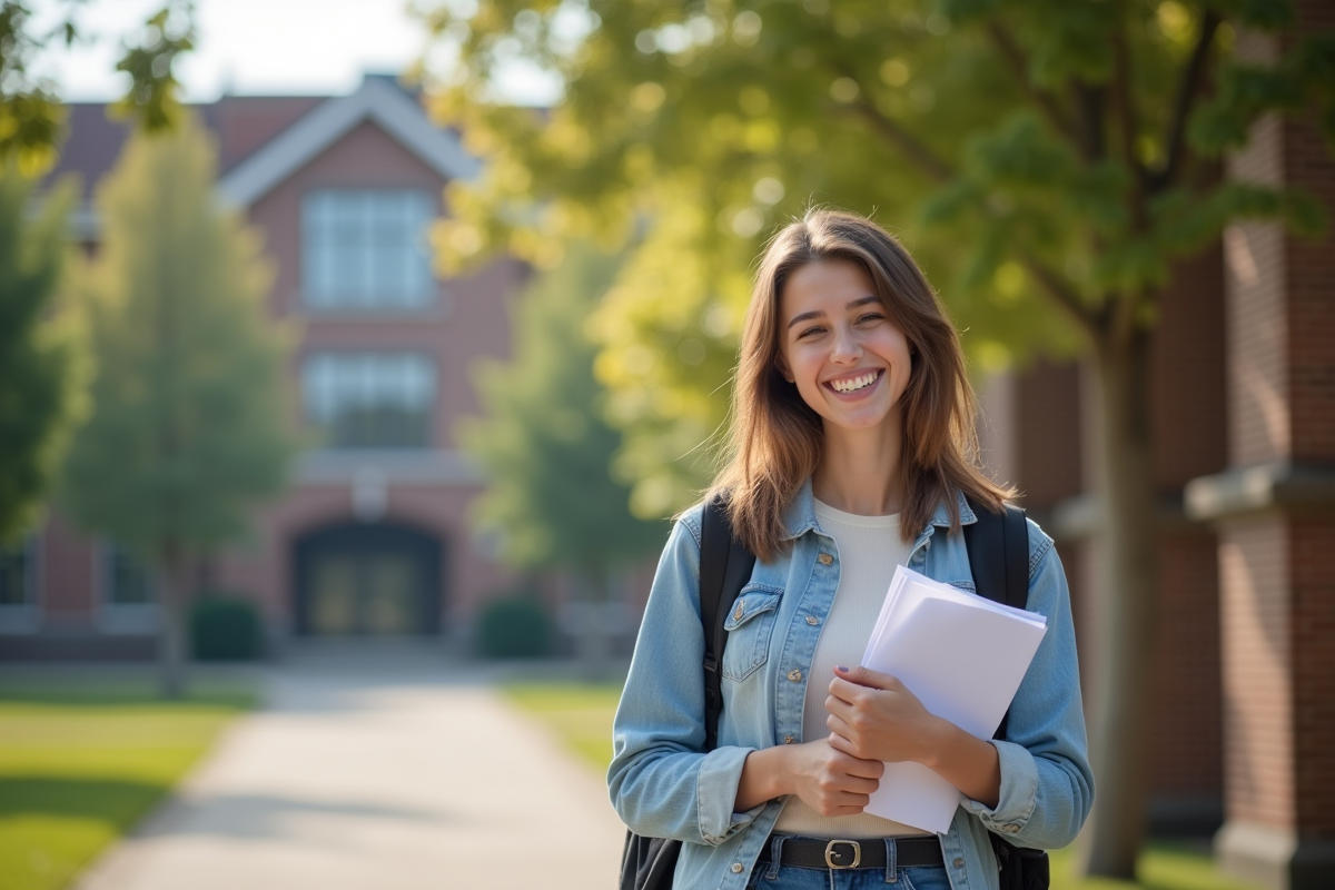 Étudiant confiant sortant de l