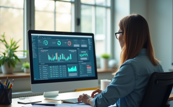 Comment exploiter Mon bureau numérique pour optimiser la gestion de votre lycée Professeur moderne travaillant à un bureau lumineux avec écran digital