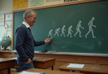 Perspective évolutionniste : exemple illustré de théorie scientifique Professeur de sciences expliquant la evolution en classe