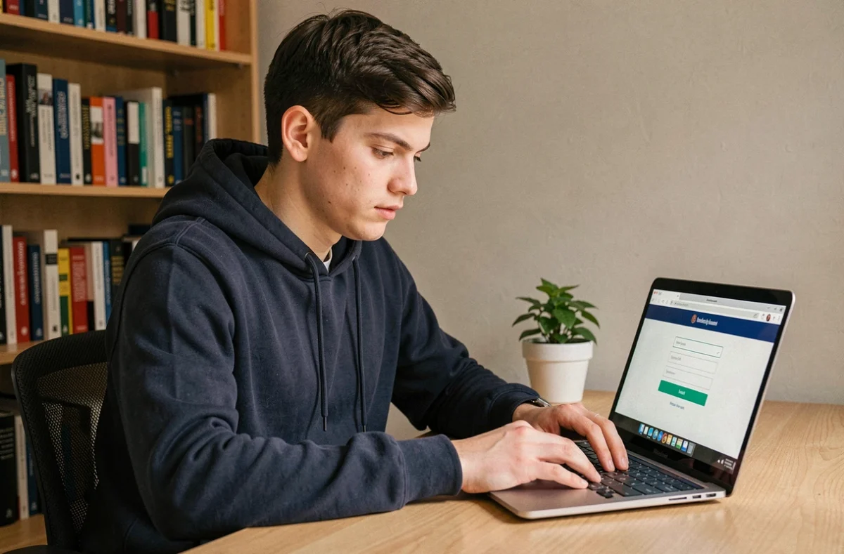 Étudiant connecté à l'ENT de l'IUT de Nîmes depuis son domicile sur un ordinateur portable