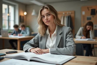 Étudiante en DNMADE travaillant sur ses projets de design dans un atelier universitaire français