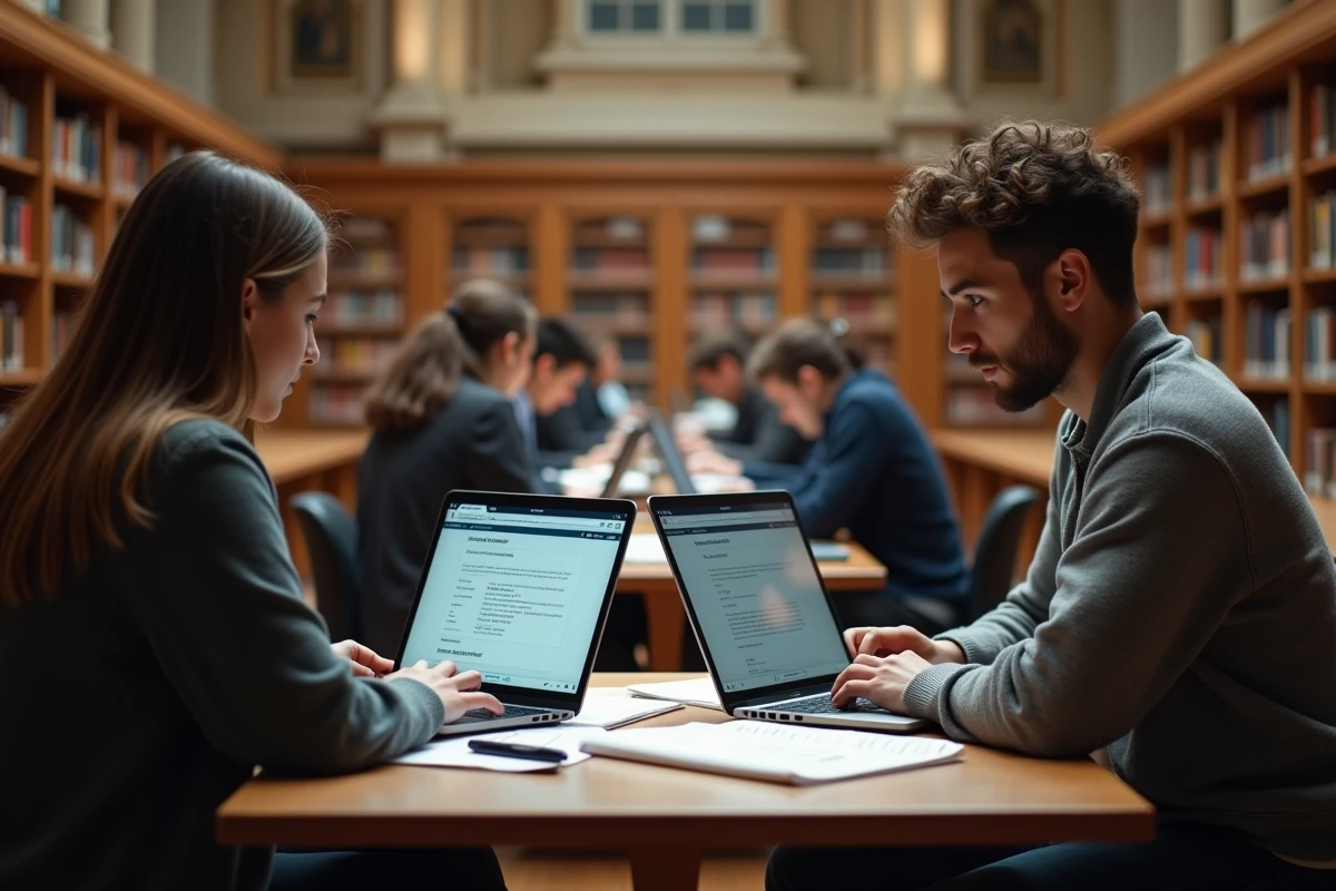Deux étudiants de l'Université d'Angers en échange universitaire accédant à l'ENT depuis une bibliothèque étrangère