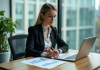 Femme d affaires analysant des graphiques ESG au bureau