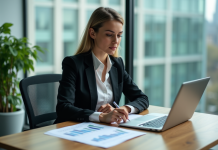 Femme d affaires analysant des graphiques ESG au bureau