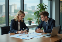 Gestion financière des entreprises : les 3 axes essentiels à maîtriser Femme d'affaires et jeune homme analysant des rapports financiers