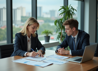 Gestion financière des entreprises : les 3 axes essentiels à maîtriser Femme d'affaires et jeune homme analysant des rapports financiers