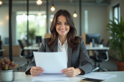 Femme d'affaires confiante au bureau moderne