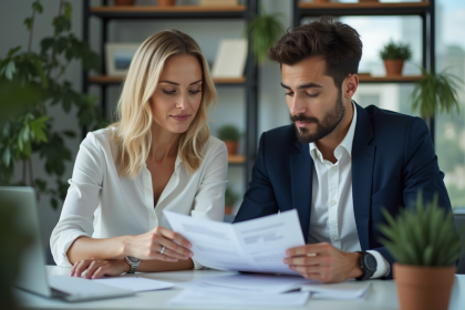 Femme d'affaires en réunion avec collègue dans un bureau moderne