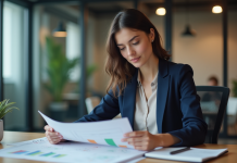 Femme professionnelle en réunion dans un bureau moderne