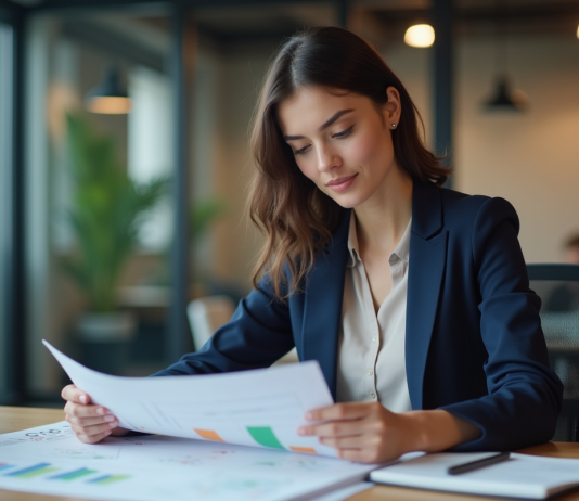 Femme professionnelle en réunion dans un bureau moderne