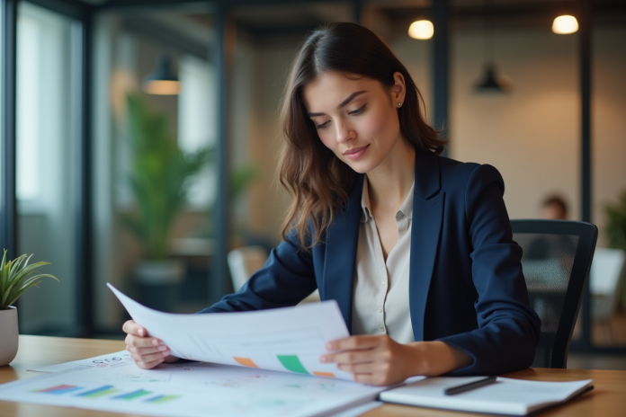 Femme professionnelle en réunion dans un bureau moderne