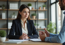 Principe 1 de la communication : maîtrisez la clé du succès pour mieux communiquer Femme professionnelle en blazer écoute un collègue au bureau