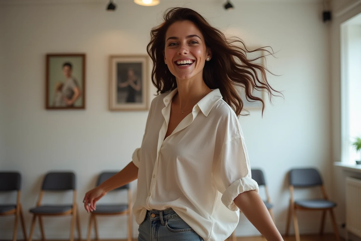 Jeune femme en salsa dans un studio à Lille en mouvement