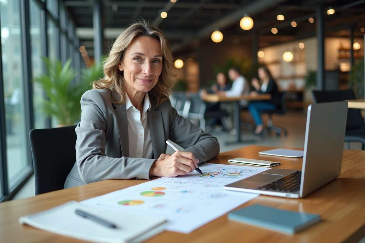 Femme d affaires esquissant une stratégie sur un bureau