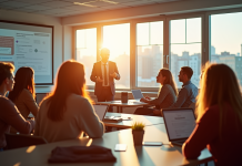 Groupe divers d'adultes en formation dans une salle lumineuse
