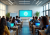 IA et éducation : comment les outils d’intelligence artificielle peuvent transformer l’enseignement Groupe d'étudiants dans une salle moderne avec tablettes et tableau interactif