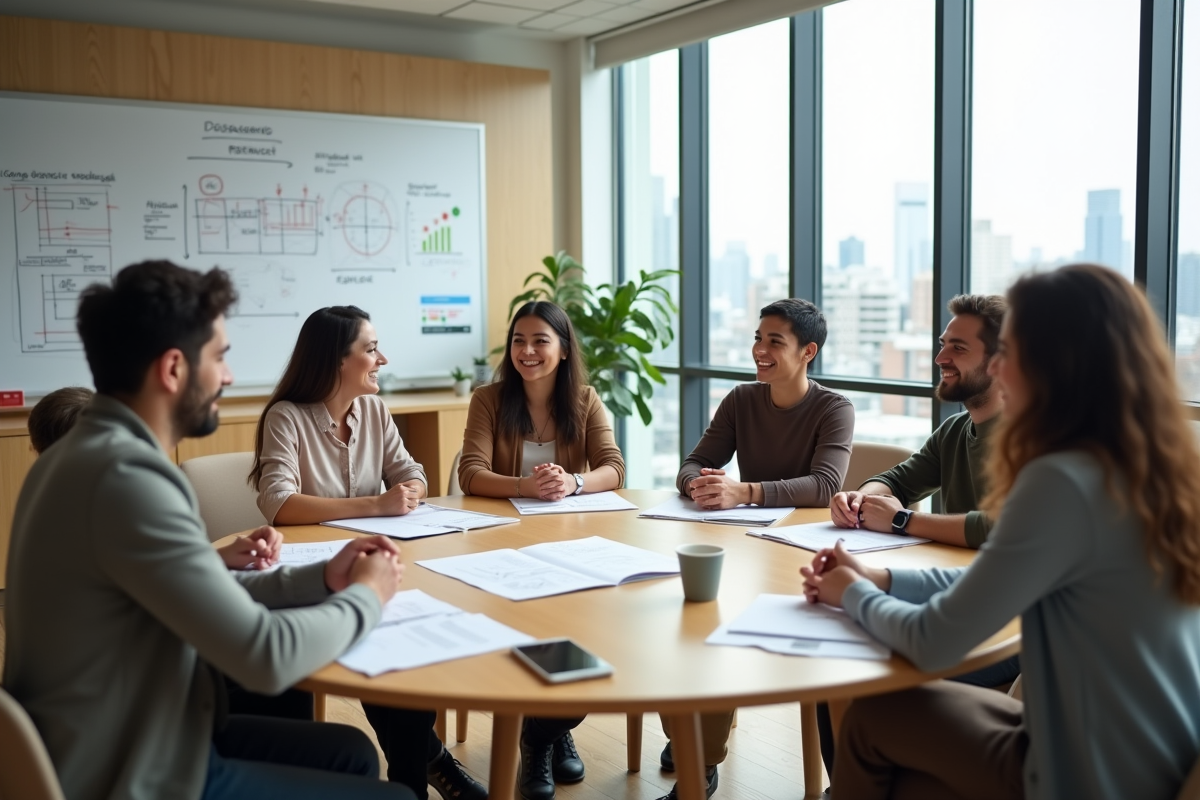 Groupe diversifié en discussion lors d