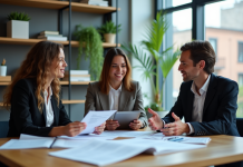Groupe de professionnels en réunion dans un bureau moderne