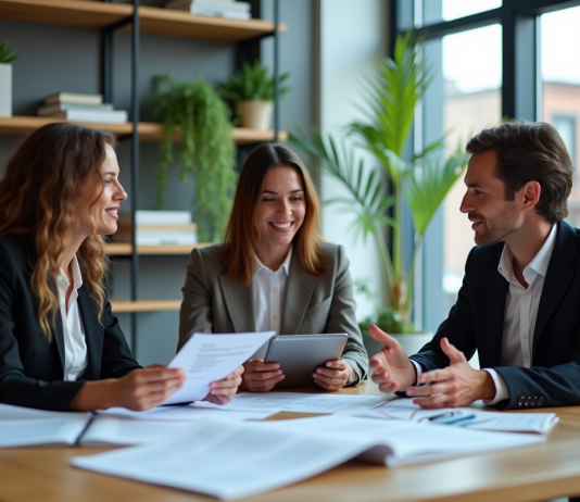 Groupe de professionnels en réunion dans un bureau moderne