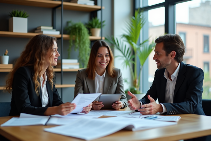 Groupe de professionnels en réunion dans un bureau moderne