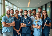 Groupe de professionnels dans un bureau moderne et lumineux