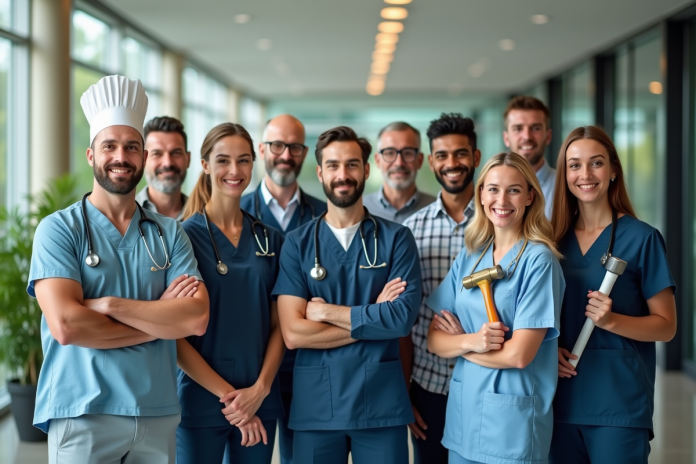 Groupe de professionnels dans un bureau moderne et lumineux