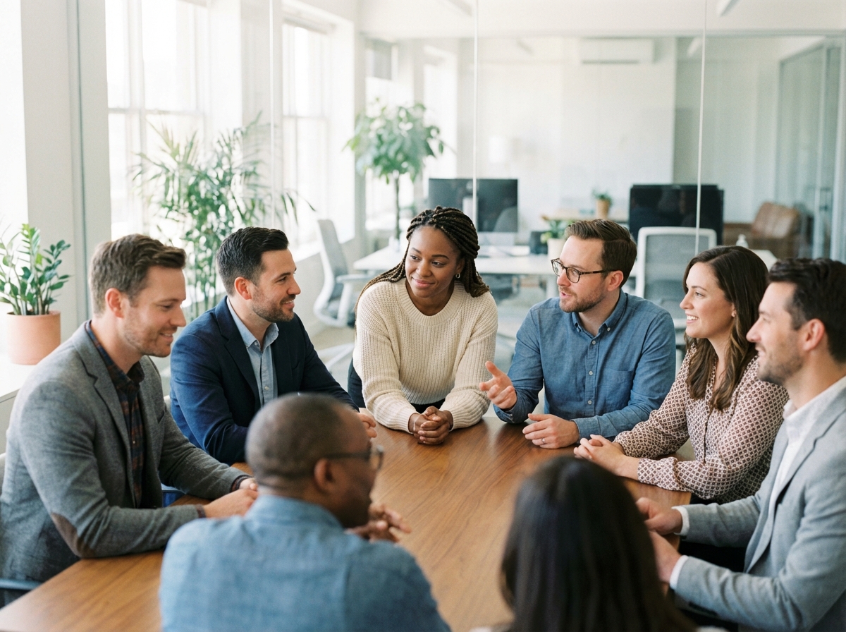 Groupe de professionnels divers en réunion dans un bureau moderne