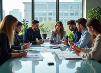 Plan d’innovation : définition, objectif et enjeux pour les entreprises Groupe de professionnels en réunion dans un bureau moderne