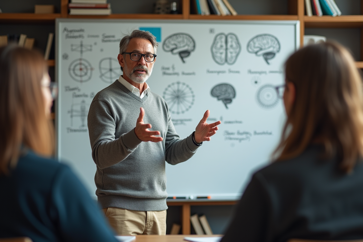 Homme enseignant expliquant des diagrammes en classe