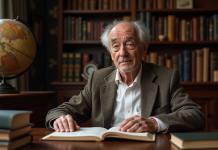 Père de l’éducation : histoire, philosophie et héritage Homme senior en tweed lisant un livre de philosophie