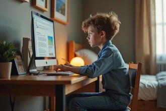 Jeune garçon concentré sur son ordinateur pour les examens