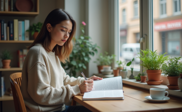 Meilleur moment pour apprendre une langue : conseils et astuces Jeune femme lisant un livre de langue étrangère à un bureau