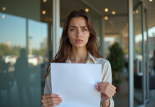 Jeune femme frustrée tenant une lettre de rejet de formation