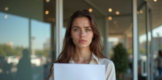 Jeune femme frustrée tenant une lettre de rejet de formation