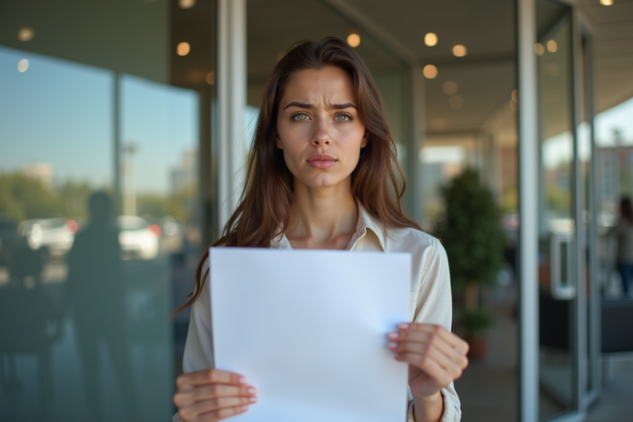 Jeune femme frustrée tenant une lettre de rejet de formation