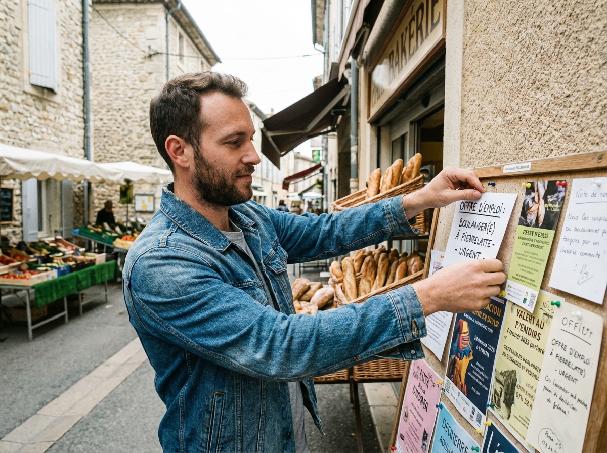 Jeune homme affichant une offre d
