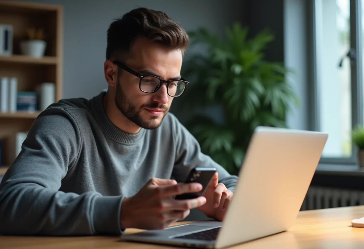 Jeune homme concentré vérifiant ses paramètres de sécurité