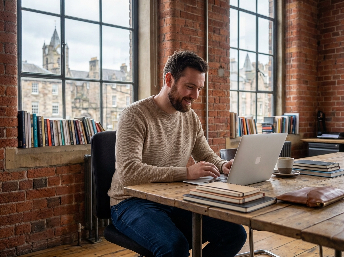 Jeune homme au coworking avec vue sur Thiers
