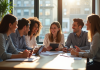 Groupe d'internes jeunes dans un bureau moderne
