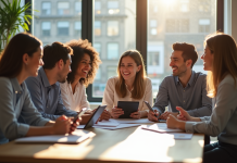 Groupe d'internes jeunes dans un bureau moderne