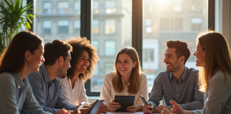 Groupe d'internes jeunes dans un bureau moderne