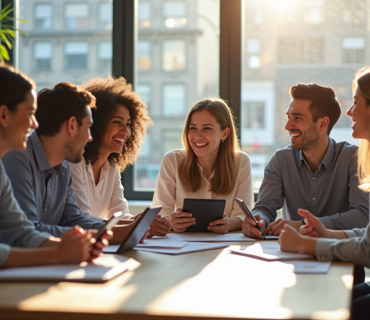 Groupe d'internes jeunes dans un bureau moderne