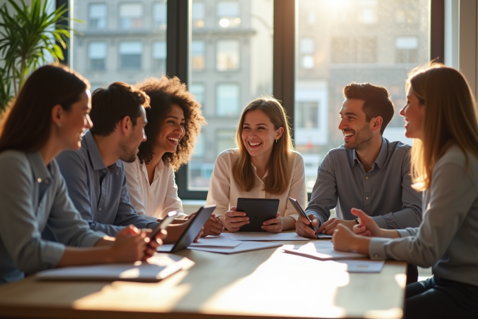 Groupe d'internes jeunes dans un bureau moderne