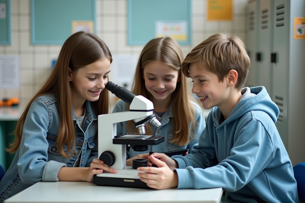 Jeunes étudiants en sciences collaborant au laboratoire