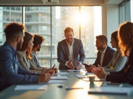 Manager de niveau 5 : Définition, rôle et compétences requises Chef d'entreprise confiant en réunion dans un bureau lumineux