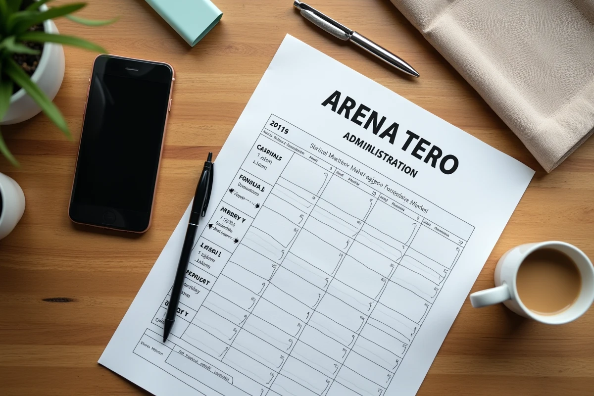 Bureau avec documents administratifs et smartphone pour accéder aux liens utiles de l'ArenA d'Amiens