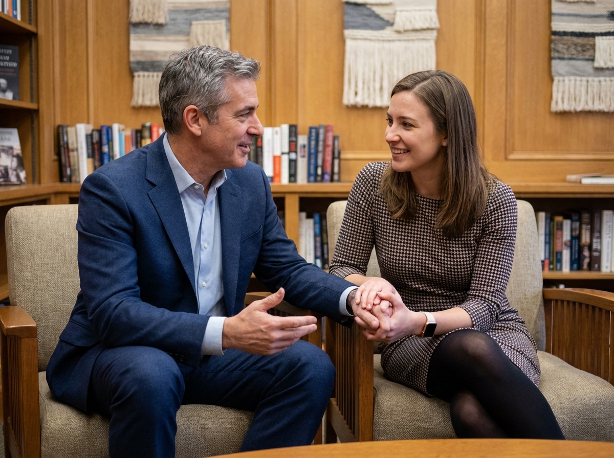 Manager en costume et jeune femme en discussion dans un espace calme